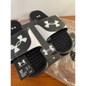 NEW Under Armour UA‎ Ignite VII Slides Sandals Black White Comfort Athletic 17